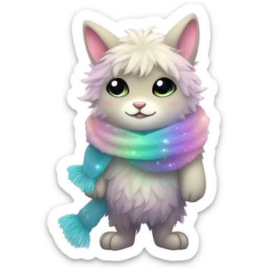 Edgy Kawaii cute gorgeous colorful sparkly bright light pastel gradient fantasy ethereal fluffy fursona animal creature with a cute scarf full body sticker