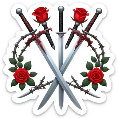 Two Swords with red and black roses and barb wire vines  sticker