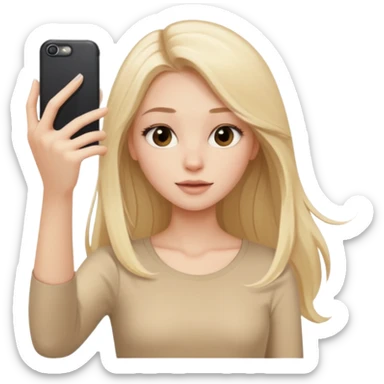  beautiful pale blonde girl with long hair taking selfie in beige top sticker