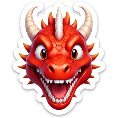 Crazy funny red dragon head with human white teeth and beautiful smile sticker