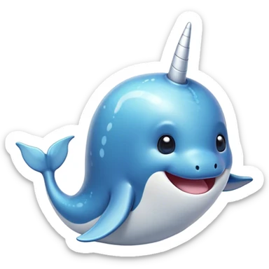 Cinematic Comical Cute Narwhal Portrait Emoji, Head tilted dramatically with an exaggeratedly amused expression, featuring a uniquely curved tusk, a sleek body with wide, comically expressive eyes brimming with playful disbelief, Simplified yet hilariously expressive features, highly detailed, glowing with a slightly sassy oceanic glow, high shine, dramatic yet playful, stylized with an air of cheeky marine mischief, soft glowing outline, capturing the essence of a meme-worthy cute narwhal that looks ready to side-eye its way into viral fame! sticker