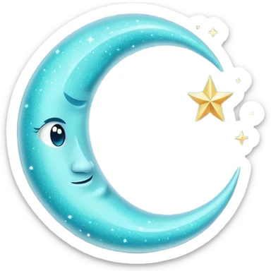 Glitter cian crescent moon sticker