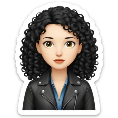 Chica blanca, con cabello negro largo y rizado, con chaqueta de cuero,arquitecta sticker