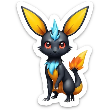 Colorful Shiny Exotic Victini-Salandit-Umbreon-Flareon-Fakémon-hybrid-creature (full body)  sticker