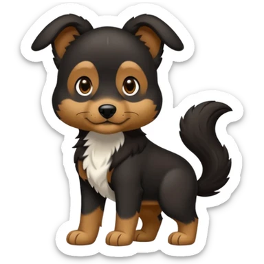 haz un perro negro con las patas y el ozico blancos toques marrones mucho pelo y ojos marrones sticker