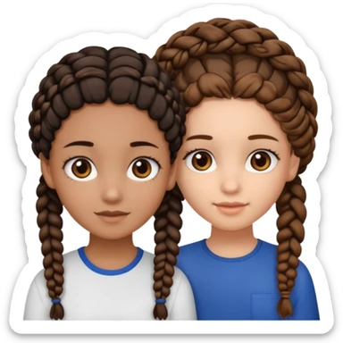 2 girl best friends. One is black with braids and brown eyes. One is white with curly brown hair with brown eyes no braids sticker