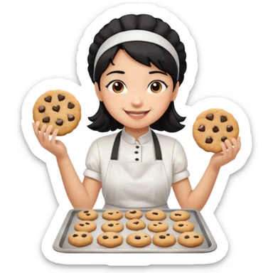 black hair light brown skinned girl making cookies sticker