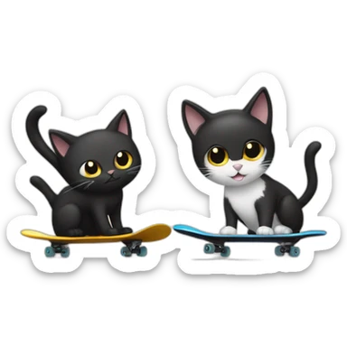 One black cat and one black and white cat skateboarding sticker