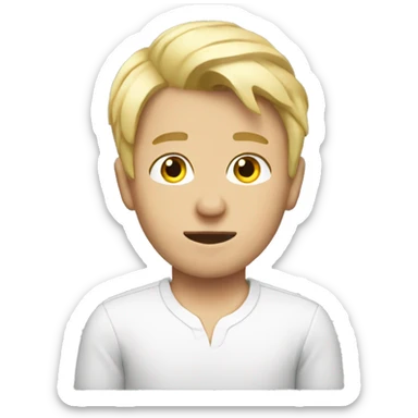 A boy with combed blonde hair with a shirt that says gets no hoes sticker