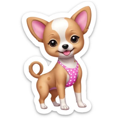 Little wringer dog doing a heel click with a pink polka dot bikini sticker