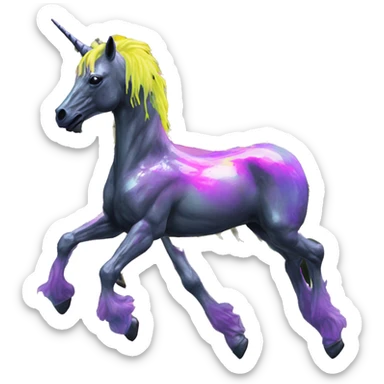 .Zombie_ Vaporwave black holographic oilslick zombie unicorn yellow caution tape graffiti Pegasus  sticker
