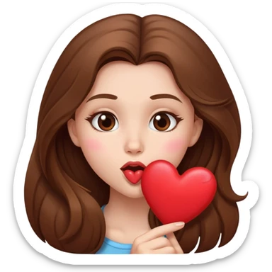 girl with long brown hair blowing a heart kiss sticker