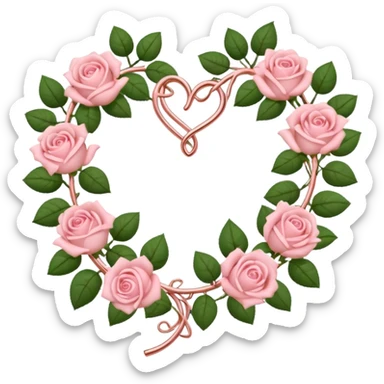 heart shape rose gold vine with pastel pink roses border sticker