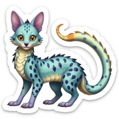 Flurry furry colorful oily spooky spectral ghostly gloomy dusky scaly sergal-serval-possum-sphynx-Koi-sergal-fusion-animal-hybrid-creature with a snake-tail sticker
