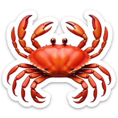 Cinematic Realistic Noble Crab Portrait Emoji, Poised and commanding, with a robust, angular build and a vividly red, textured exoskeleton naturally forming a distinctive face with expressive eyes, rendered in lifelike detail with realistic sandy accents, high shine, intelligent and resolute, styled with an air of coastal authority, focused and attentive, soft glowing outline, capturing the essence of a watchful and confident crab that appears ready to scuttle out of the screen with effortless power! sticker