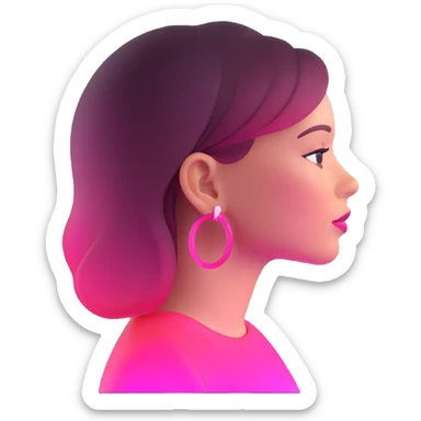 Girl in profile view with curved silhouette, transparent glass style, bright pink gradient, with highlights and shadows, minimalist design sticker