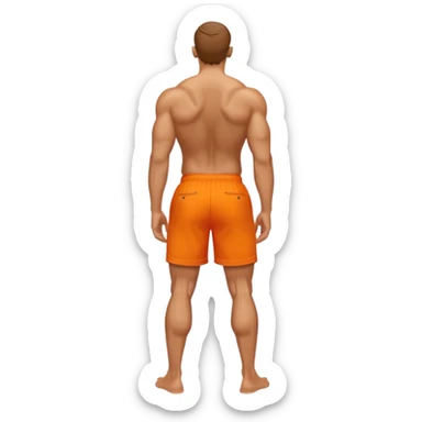 back view of calves muscles male wearing orange shorts sticker