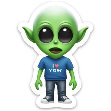 An alien wearing an I love New York t-shirt sticker