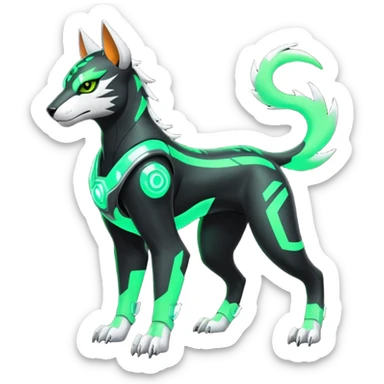 Black and green cyberpunk intricate neon glowing grey white futuristic cyborg-Houndoom-Tigress-Luxray-Gryphon-fusion (full body) sticker