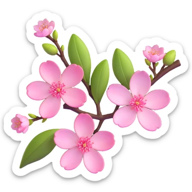 Beautiful single pink cherry blossom (sakura) flower on brown branch with realistic texture and depth, five delicate petals with subtle pink gradient sticker