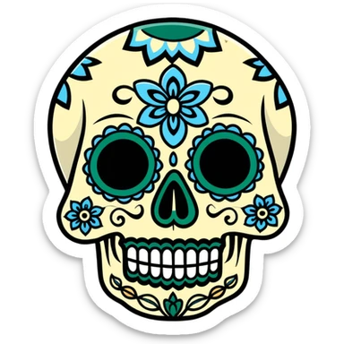 decorated sugar skull in Milwaukee Bucks team colors (dark green, cream, and light blue) sticker