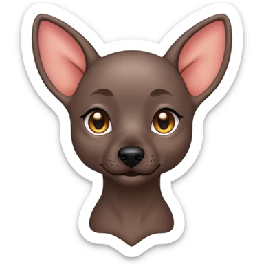 Cinematic Cute Xoloitzcuintle dog Portrait Emoji, Head tilted playfully and inquisitively, featuring smooth, hairless ebony skin with distinctive, artistic wrinkles, round, sparkling dark eyes filled with curiosity, Simplified yet irresistibly adorable features, highly detailed, glowing with a warm, friendly glow, high shine, affectionate and spirited, stylized with a touch of whimsy, bright and endearing, soft glowing outline, capturing the essence of a mischievous yet loving companion, so playful it feels like it could trot out of the screen and into your arms! sticker