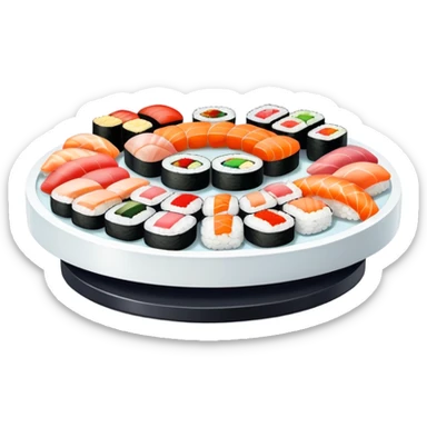rotating sushi conveyor belt restaurant with colorful sushi plates sticker