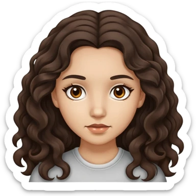 chica de piel clara, ojos café oscuro, cabello ondulado castaño oscuro con dos mechones a cada lado sticker