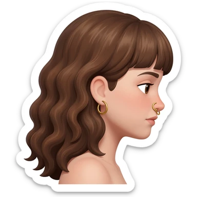 From a side profile view. Make her head lean even more forward and make it a girl with long brown curly hair and bangs and a septum nose ring gold hoop sticker
