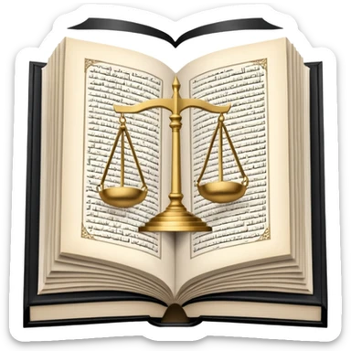 
an open Koran lies, in the center of its pages the scales of justice hover, in the background a mosque is visible, and from the Koran a road diverges, going off into the horizon sticker