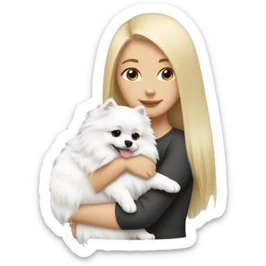 White girl hugging white Pomeranian  sticker
