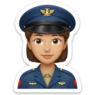 Apple-style emoji: female soldier, bust, no cap/helmet, friendly smile sticker