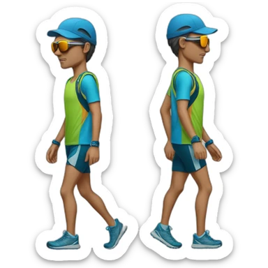 a sad trail runner wearing sunglasess a cap and winter shoes sticker