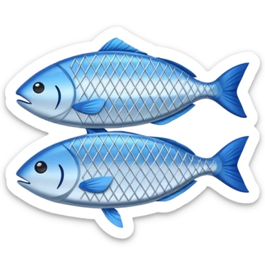 Fish dishes avatar in bright emoji-style illustration. Grilled fish, fillets, and seafood, blue and silver tones, simple shapes, flat design, fresh and flavorful. sticker