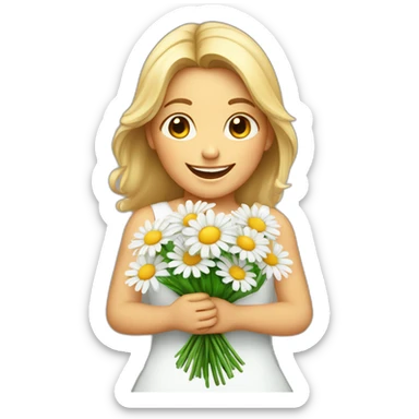 Smiling-girl-with-bouquet-of-daisies sticker