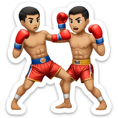 Cinematic Realistic Muay Thai Pop Culture Emoji, depicted with an action-packed portrayal of traditional Thai boxing rendered with bold textures and energetic, dramatic lighting. sticker