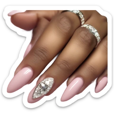 acrylic nails, light pink, pretty dimond ring on hand sticker