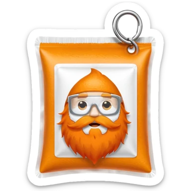 a teabag with orange beard sticker