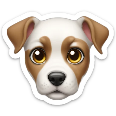 bodegueiro tricolor puppy ears up white body left eye missing sticker