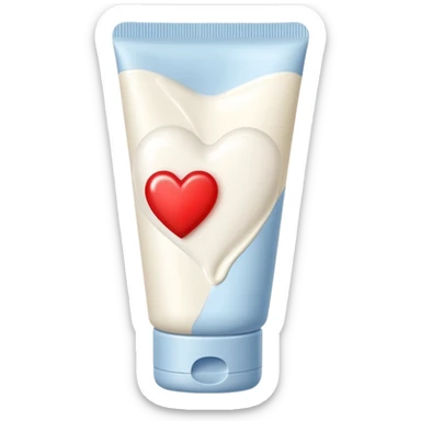 A white cream lotion paste tube with a red heart label on it sticker