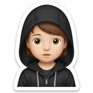 baby with brown hair and black hoodie sticker
