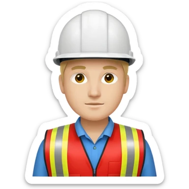 Arquitecto con casco blanco pero con chaleco de color rojo y cinta reflectivas dorado sticker