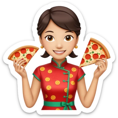 bat man, wearing cheongsam, with pizza sticker