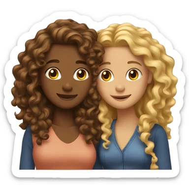 Hug two girlfriends one with long curly hair  sticker