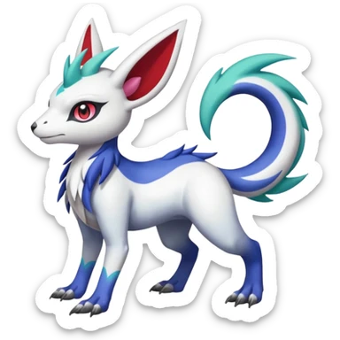 Colorful Beautiful Skilled Adept Graceful Asian Painted Garurumon-Meloetta-Zangoose-Absol-fusion-hybrid-creature (full body) sticker