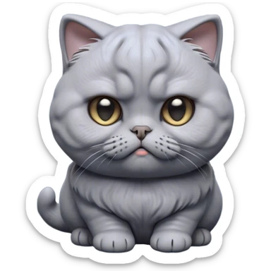 Cinematic Comical Grey Scottish Fold Cat Portrait Emoji, Head tilted with a scrunched, grumpy expression and adorable folded ears, sleek soft grey fur with subtle blue undertones, Simplified yet sharp features, highly detailed, glowing with a slightly sarcastic glow, high shine, poised but with a comically displeased demeanor, stylized with an air of playful disdain, focused yet unimpressed, soft glowing outline, capturing the essence of a grumpy yet endearing kitty with the classic Scottish Fold charm, so lifelike it feels like it could give you an exaggerated sigh and a disapproving stare at any moment! sticker