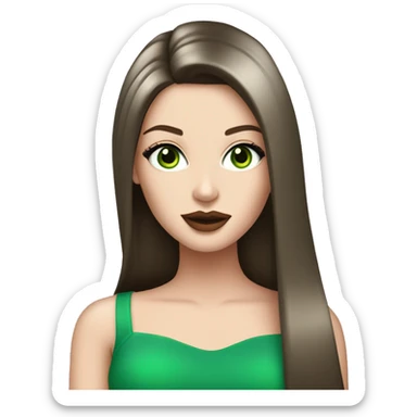 Brunette bombshell supermodel girl with long straight hair, pale skin, big pink lips and green eyes sticker