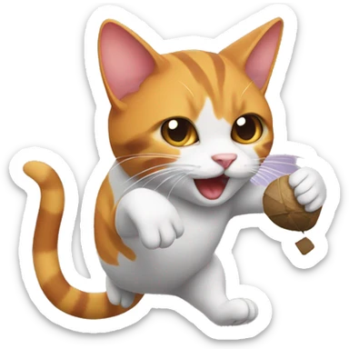 Tri colored cat catching a ping mouse sticker