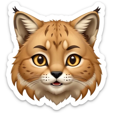 Cinematic-realistic cute-Lynx-Portrait-Emoji – Head tilted dramatically with an exaggeratedly amused expression, featuring a thick, tufted golden-brown coat with striking black ear tufts, wide, expressive amber eyes filled with playful disbelief zoomed out showing shoulders sticker