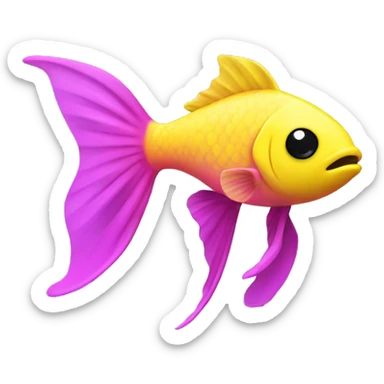tiny fish with purpleish pink front half, neon yellow back half and black dot on top fin sticker